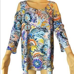 Women’s Cold Shoulder Floral Blouse Allison Taylor Size Large Colorful